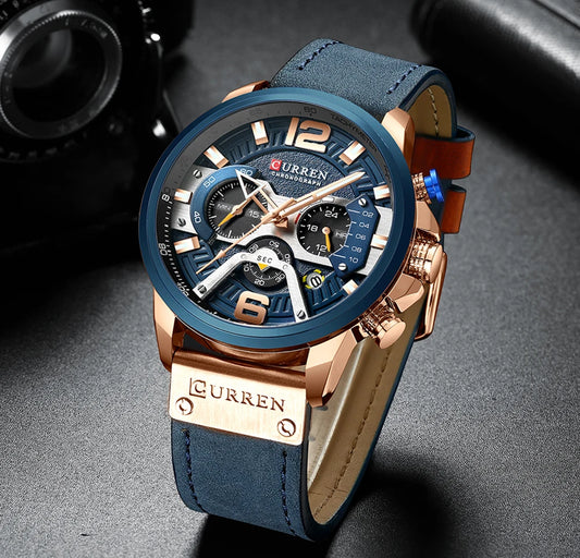 Men Watches Top Brand Luxury Blue Leather