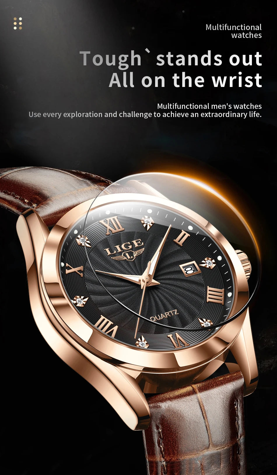 Men Watches Waterproof  Luxury Leather