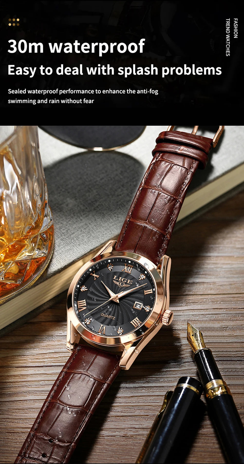 Men Watches Waterproof  Luxury Leather